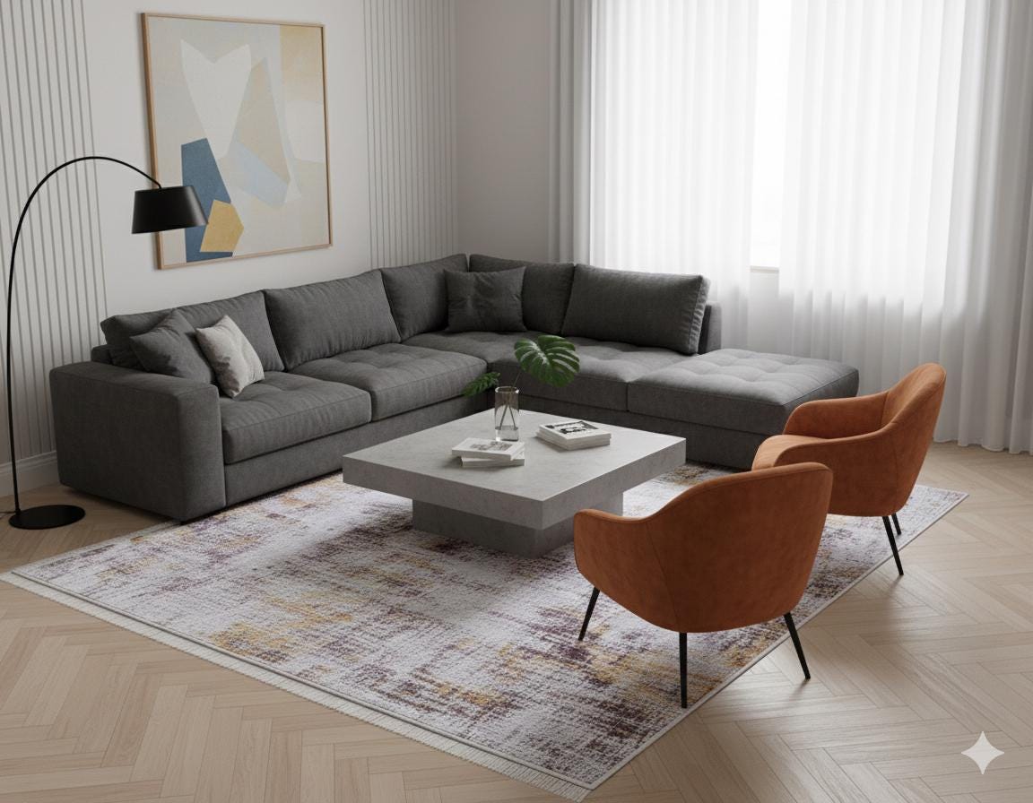 Abstract Yellowish Rug: Washable Contemporary carpet