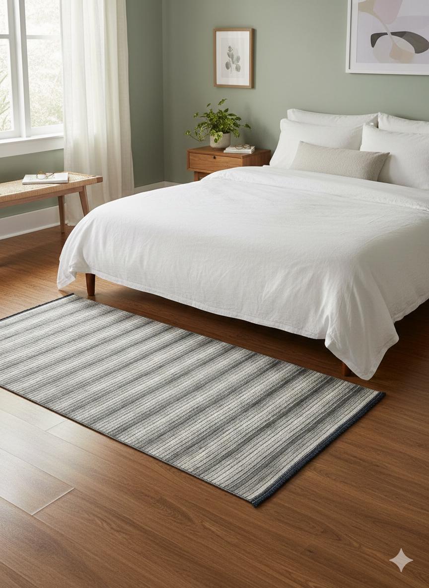 Modern Silver Striped Area Rug – Textured Contemporary Floor Carpet for Living Room & Office