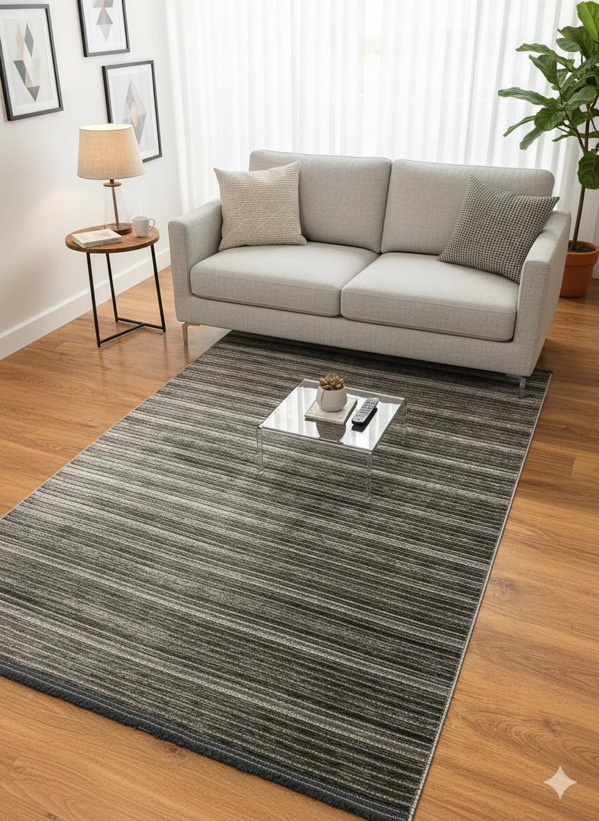 Modern Gray Striped Area Rug – Textured Contemporary Floor Carpet for Living Room & Office