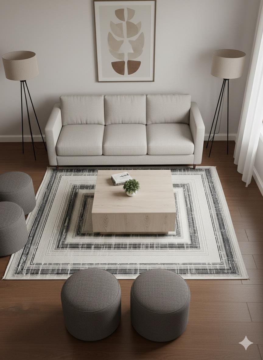 Modern Geometric Navy Blue Gray Area Rug | Distressed Frame Soft Indoor Carpet
