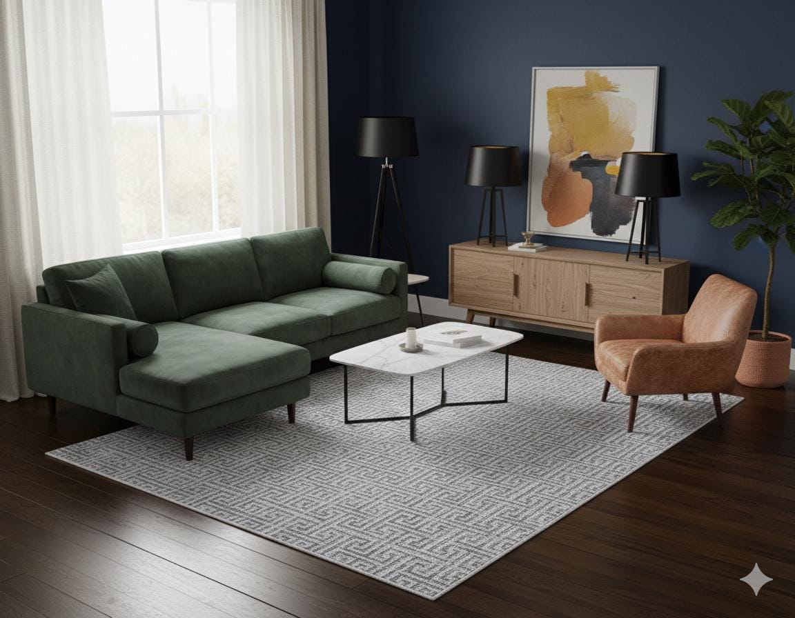 Modern Greek Key Area Rug – Gray Geometric Carpet, Minimalist Living Room Decor