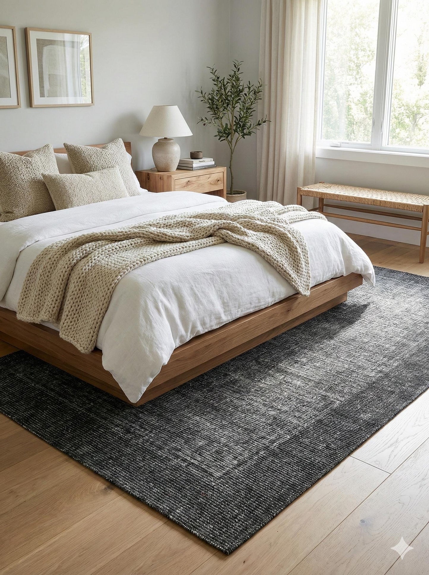Gray Textured Geometric Carpet , Minimalist Scandi Home Decor, Neutral Living Room Rug. 5x7 ft