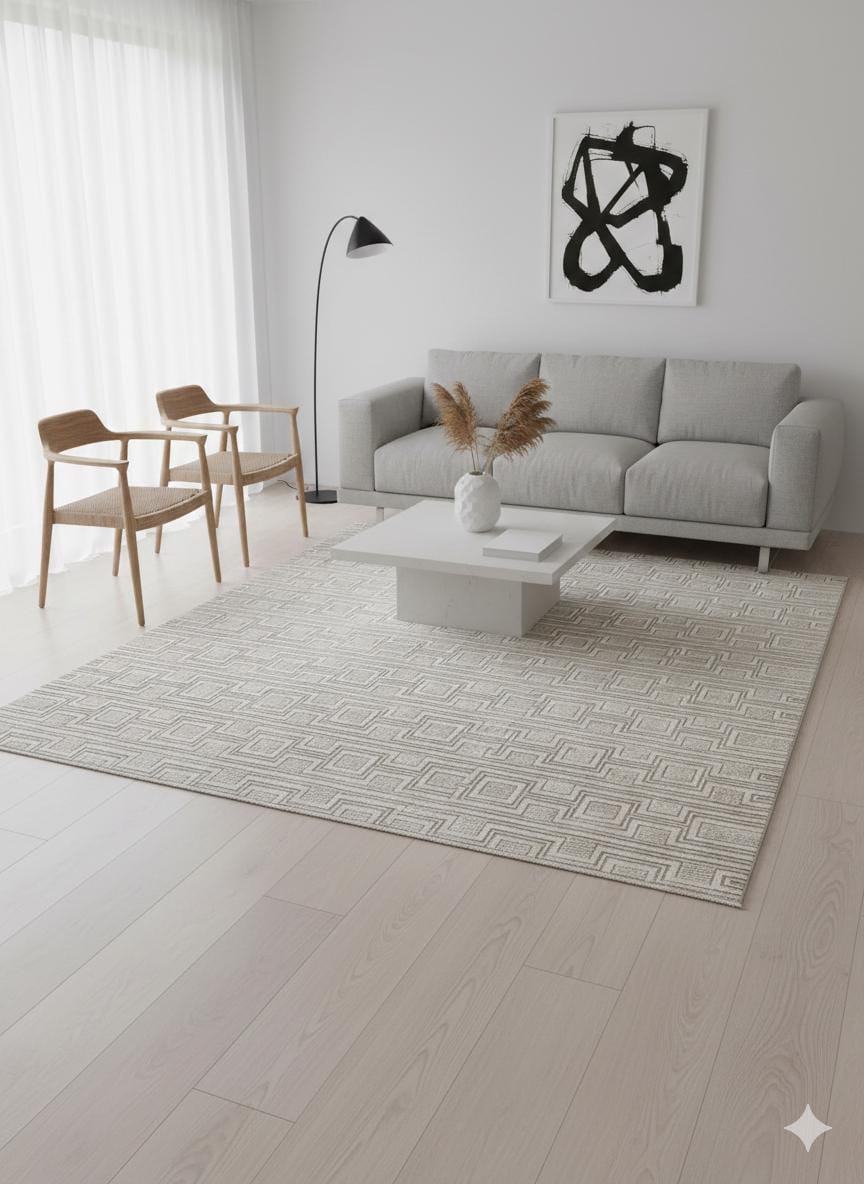 Modern Checkerboard Texture Rug, 5x7 Cream Contemporary Area Carpet (160x230cm)