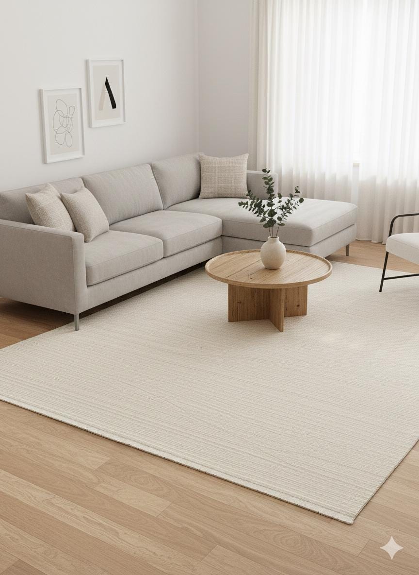Modern White Texture Rug, 5x7 Cream Contemporary Area Carpet (160x230cm)