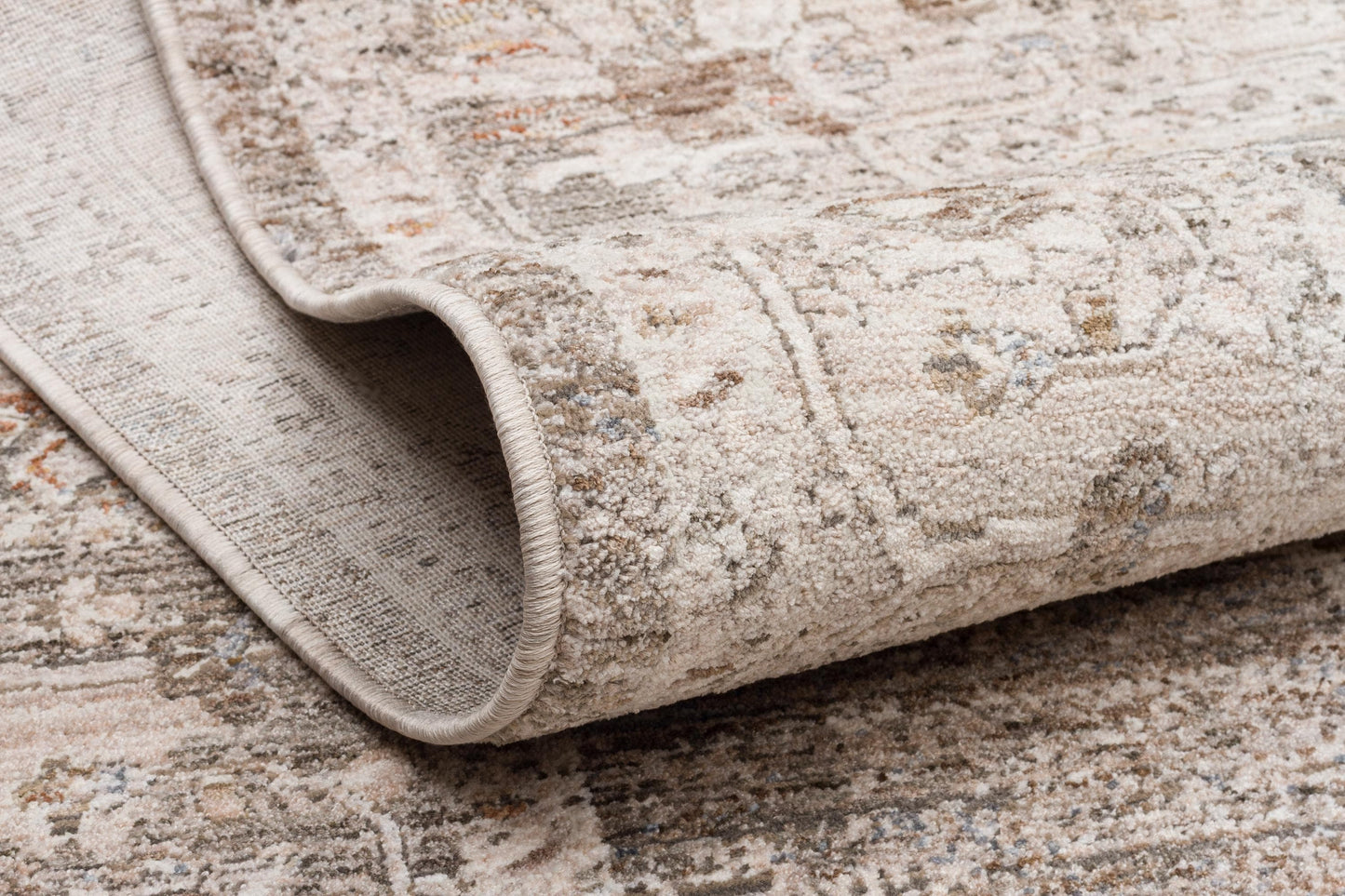Distressed Vintage Persian Style Area Rug – Muted Taupe, Gray, Cream Medallion Carpet