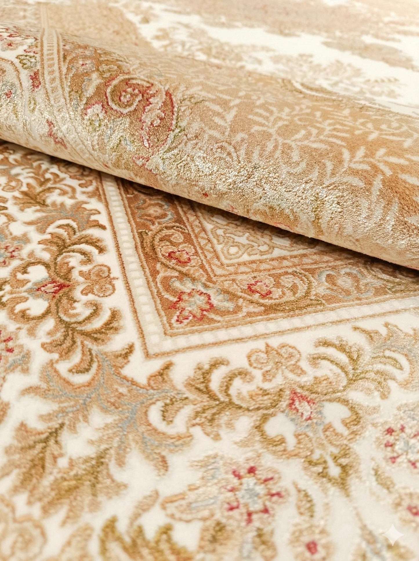 7x10 ft, Classic Beige Silk Rug - Distressed Medallion Design Carpet