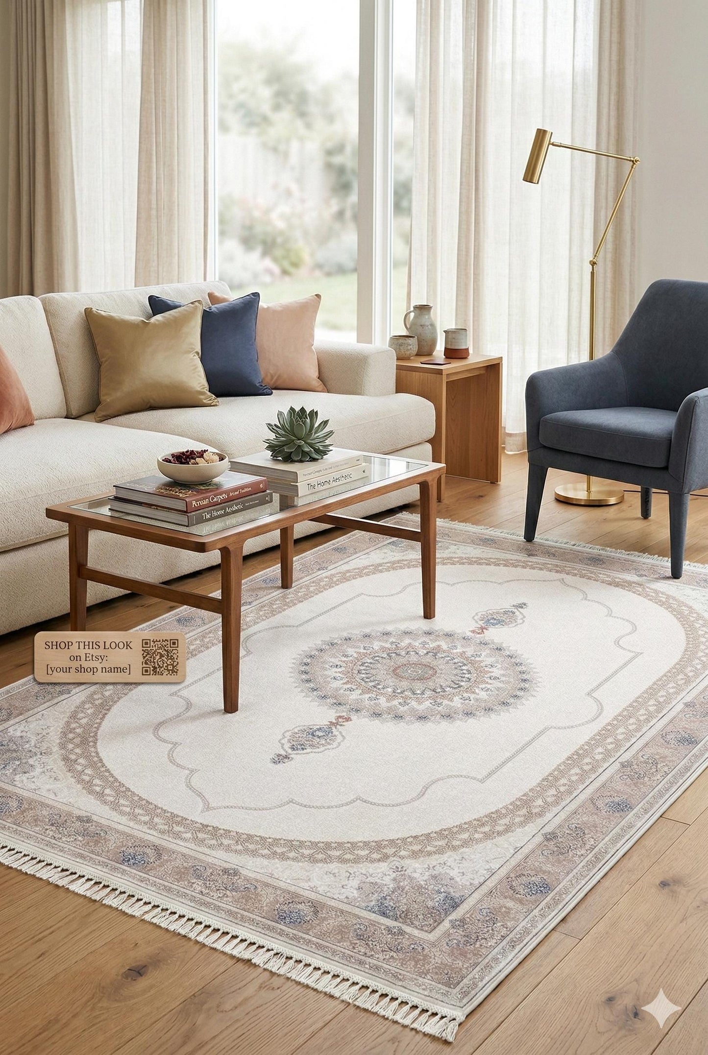 7x10 ft, Beige Classic oriental Silk Rug: Bamboo Yarn,fine fringes carpet
