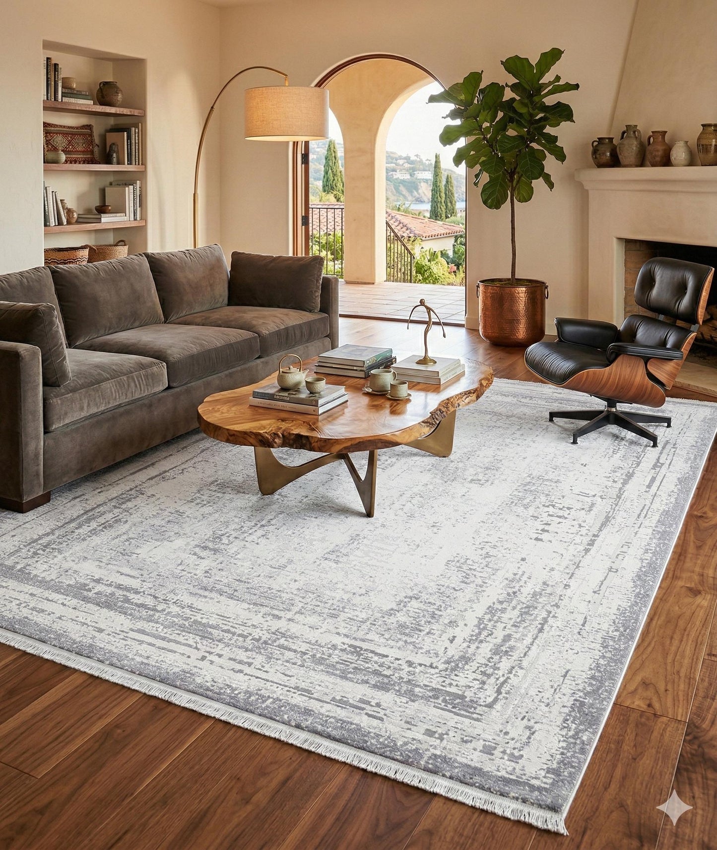 Modern Distressed Area Rug - Gray & White Transitional Carpet - 7x10