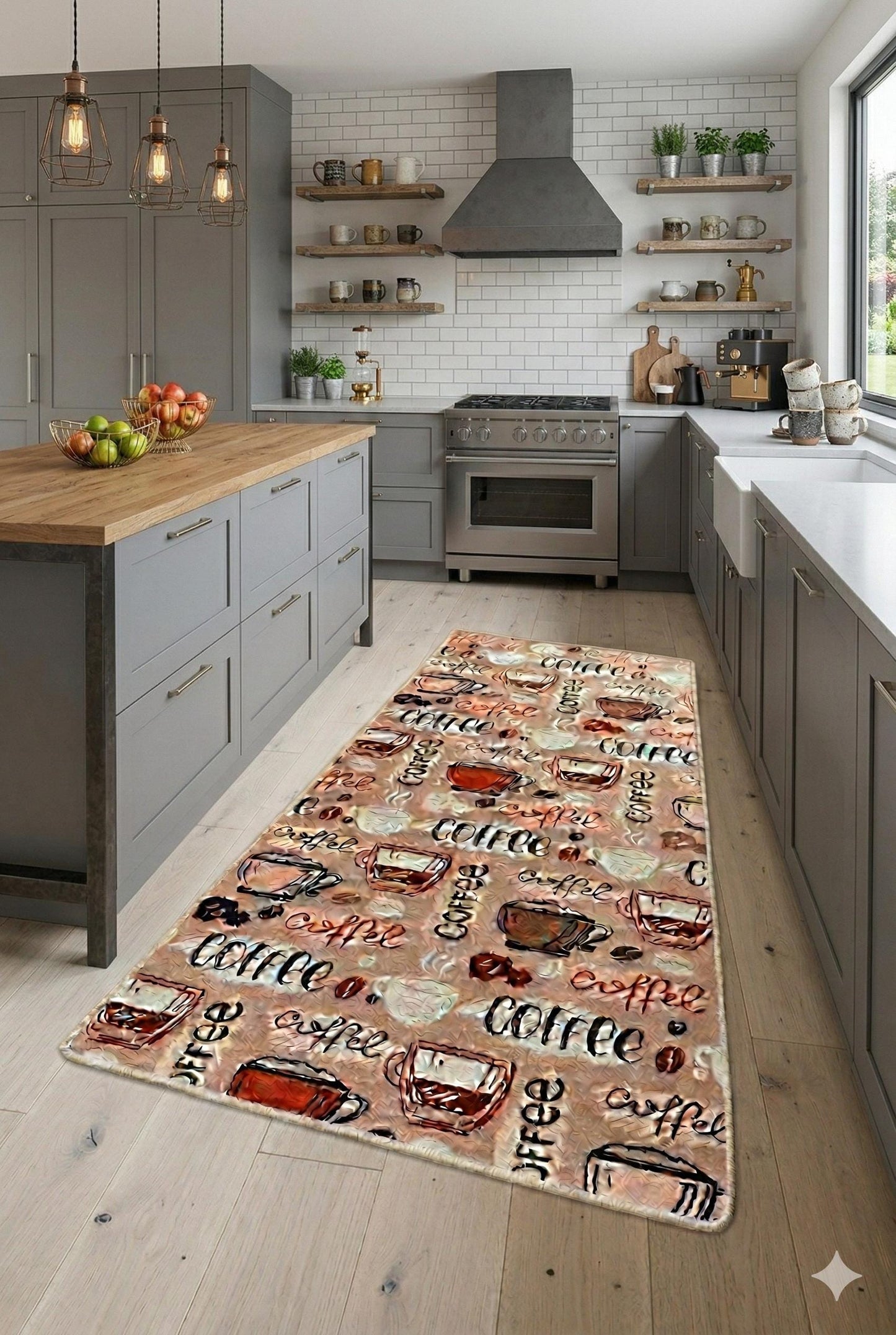 Coffee Lover Kitchen Runner | Non-Slip Mocha Latte Pattern Mat