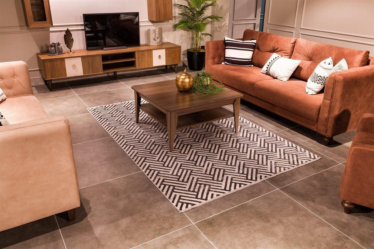 5x7 ft, Modern Gray Geometric Bamboo Rug with fine fringes