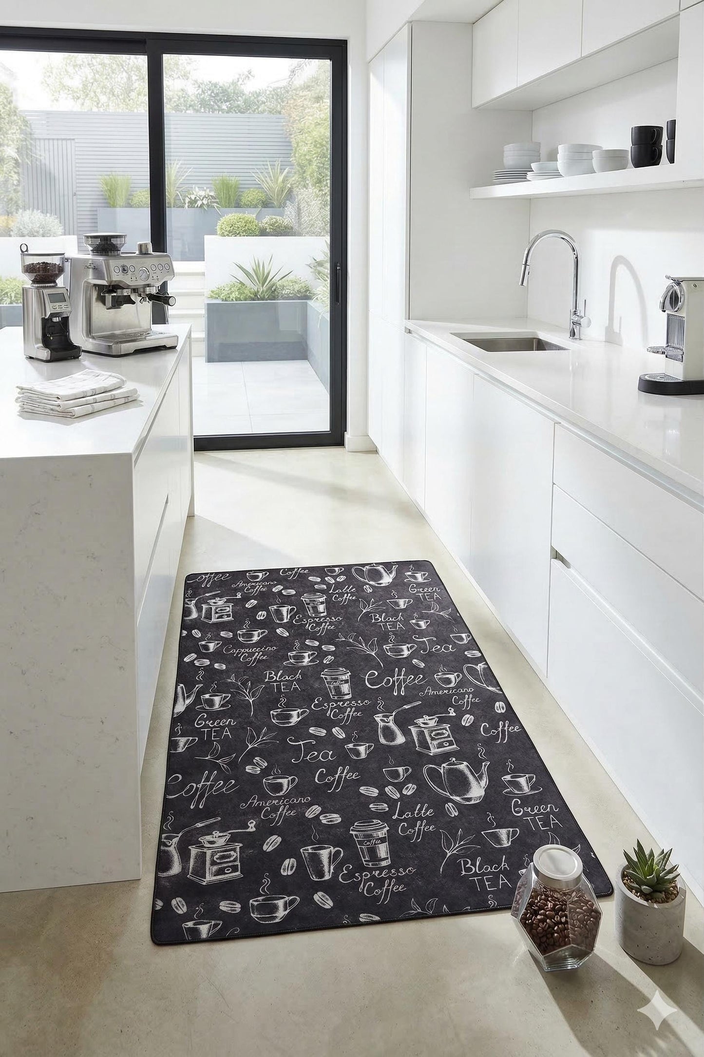 Chalkboard Coffee Kitchen Rug, Non-Slip Runner, Farmhouse Espresso Decor