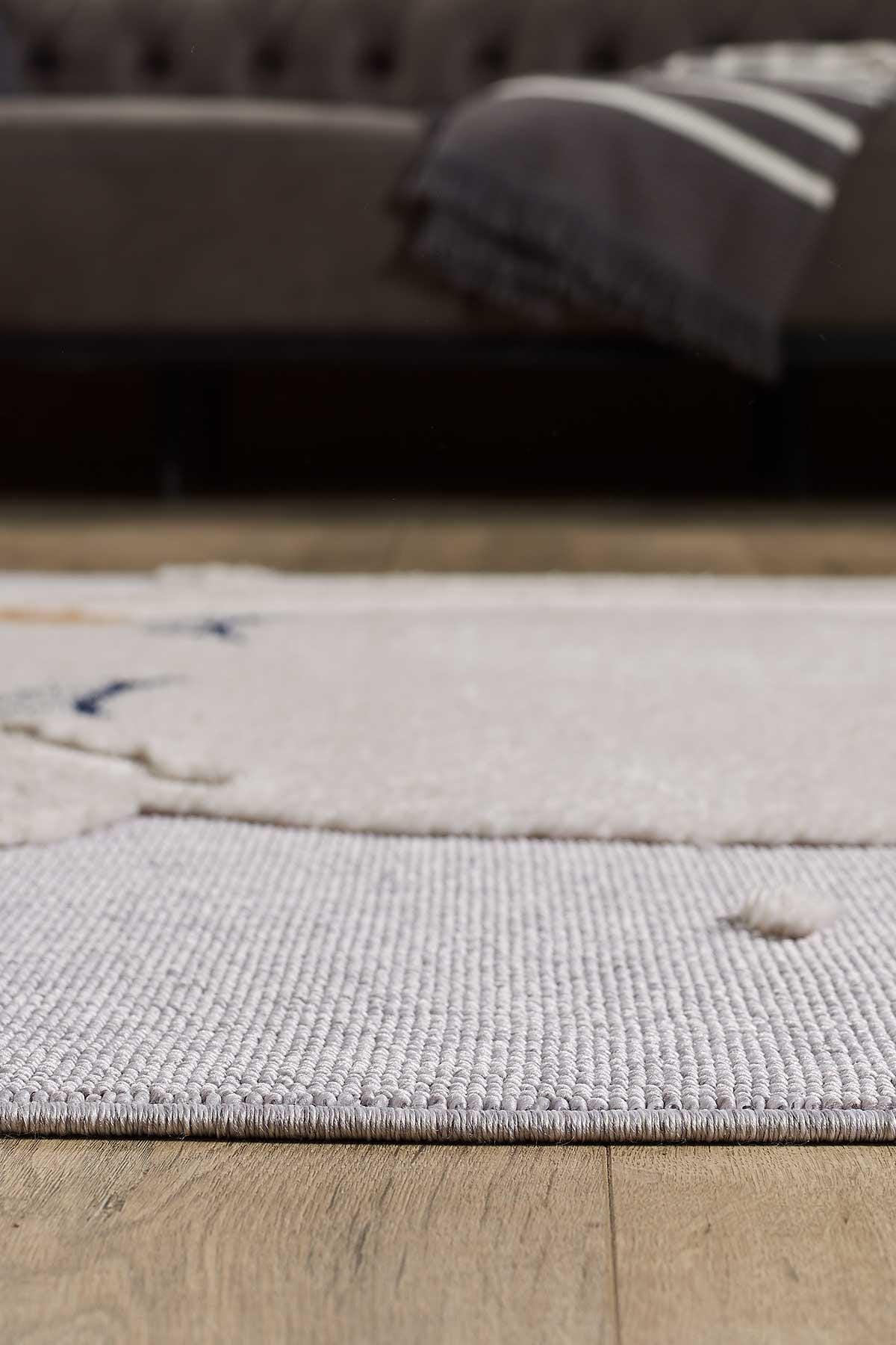 Celestial Moon Stars Nursery Rug | Boho Gray Cloud Playroom Area Carpet