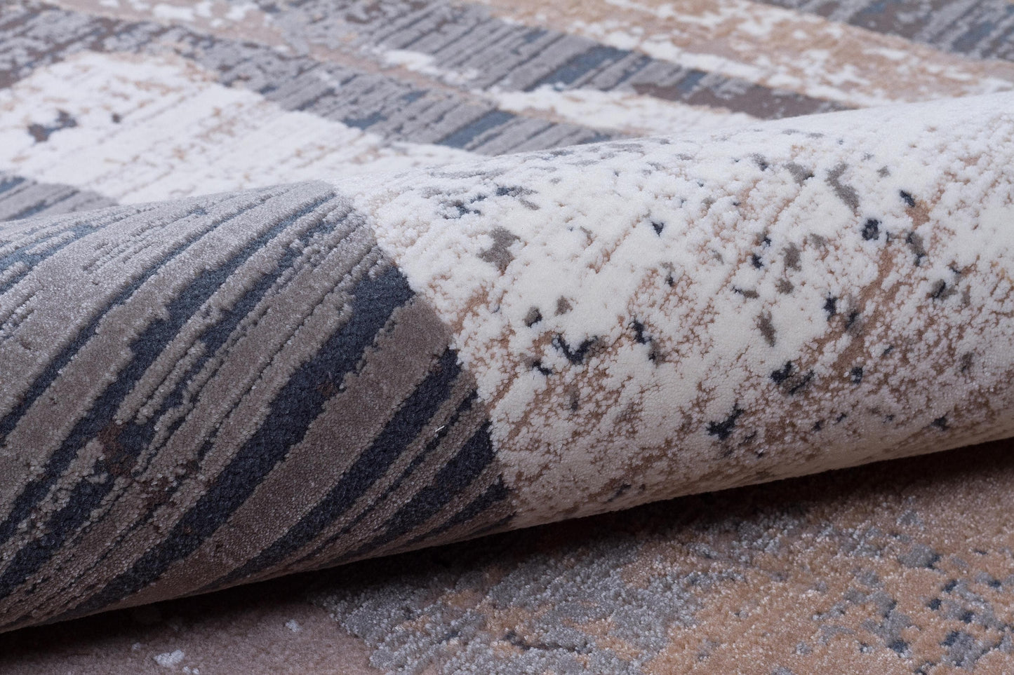 7x10 ft, Modern Abstract Geometric Area Rug - Earth Tones and Slate Gray