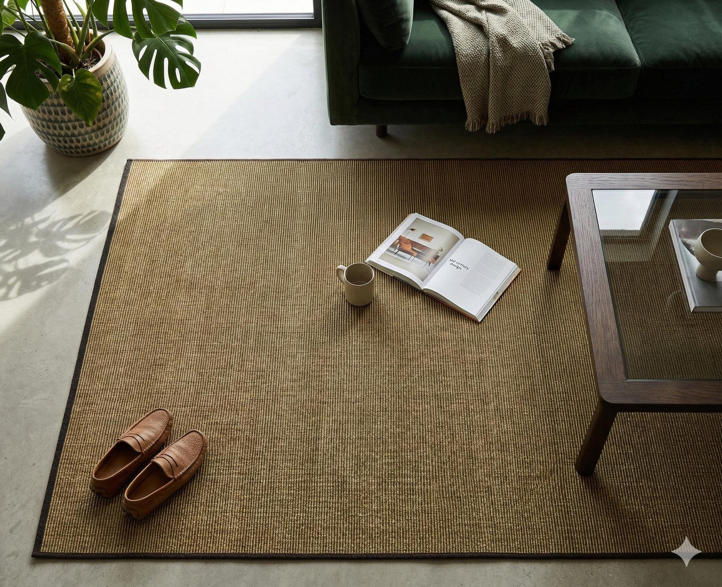 Washable Jute Style Area Rug – Earth Tone Tan, Brown Woven Carpet (Low Pile)