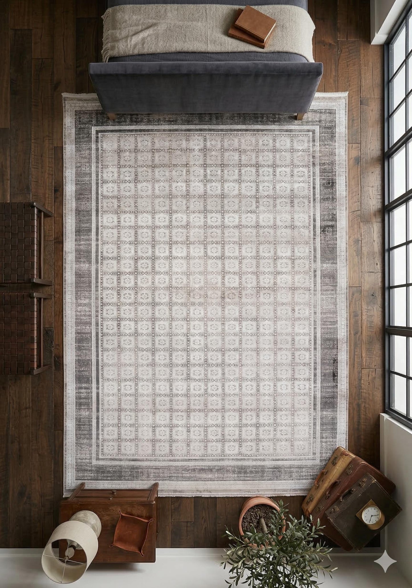 7x10ft, Distressed Oriental Rug, Neutral Gray Viscose Blend, Persian Style Living Room Carpet