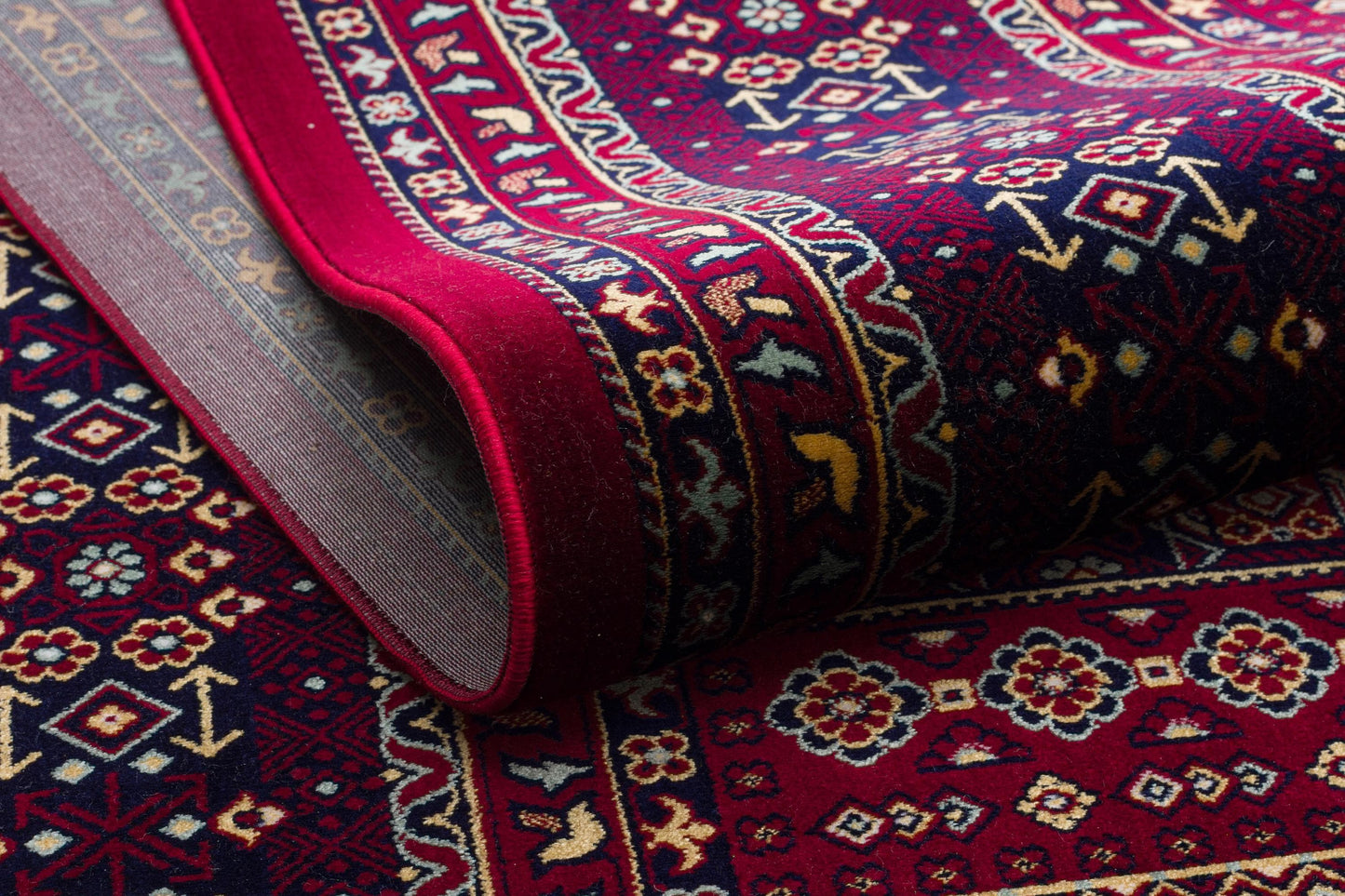 Crimson Red Persian Style Area Rug – Geometric Medallion Oriental Carpet