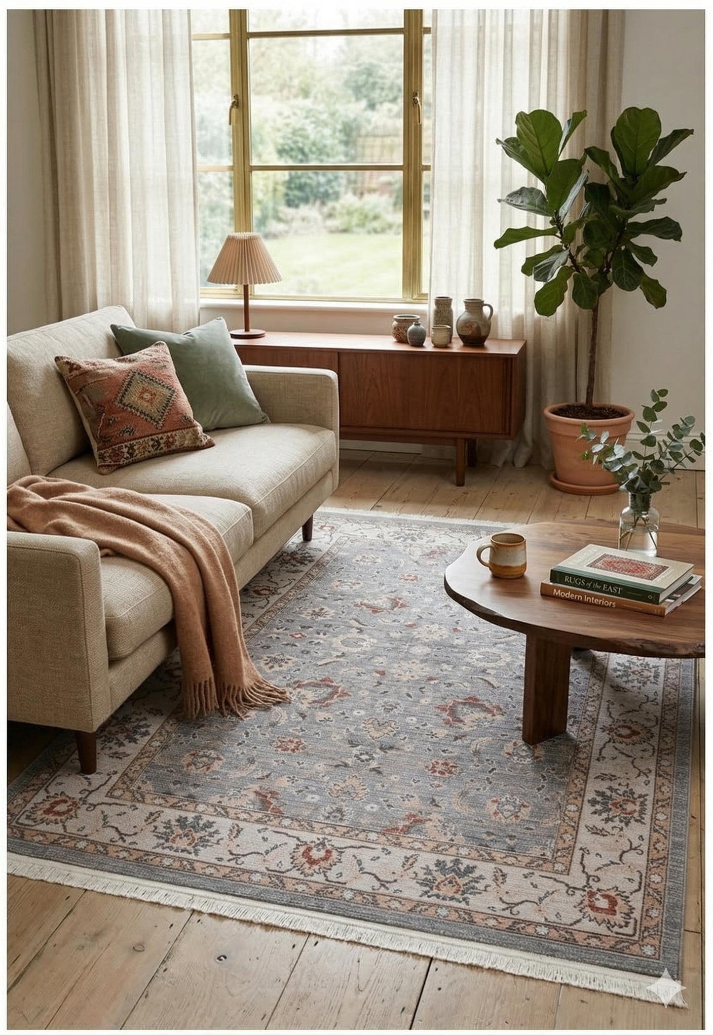 Distressed Oriental Area Rug – Faded Grey Floral Transitional Decor