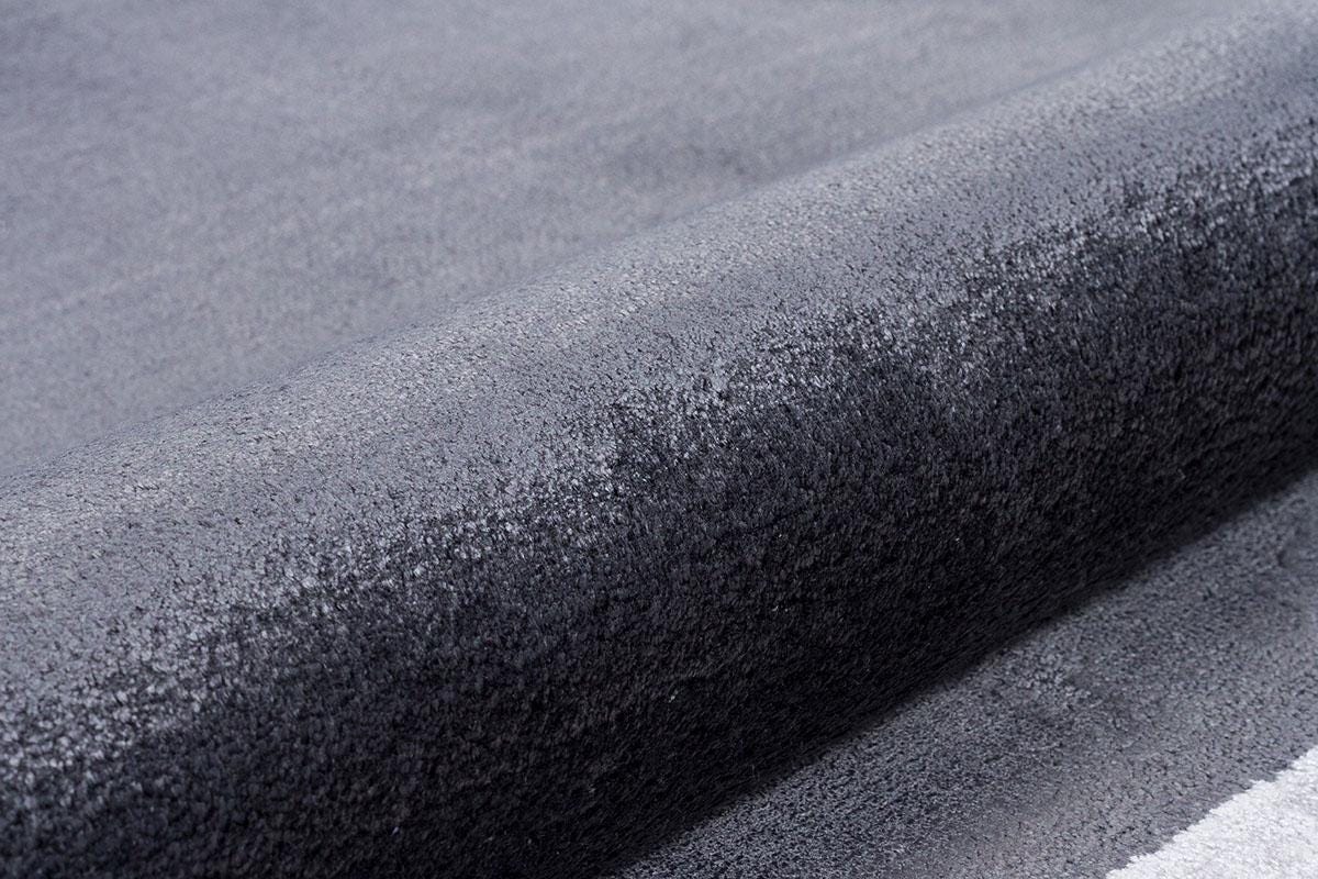 7x10ft, Modern Charcoal Gray Bamboo Silk Area Rug with White Greek Key Geometric Border