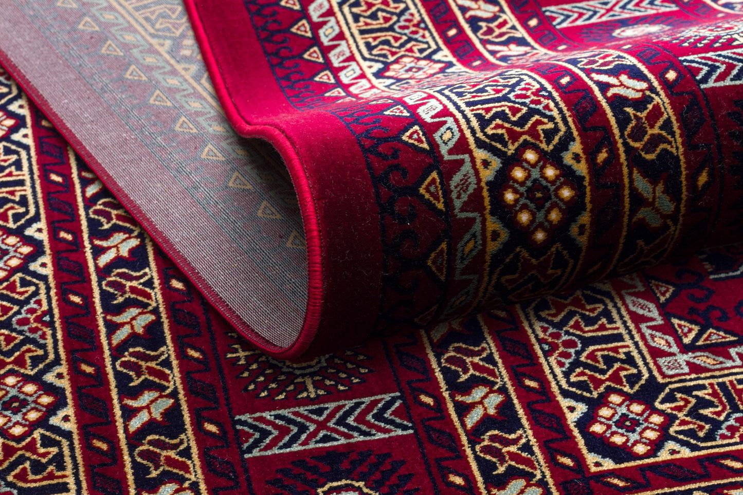 Crimson Red Persian Style Area Rug – Geometric Medallion Oriental Carpet