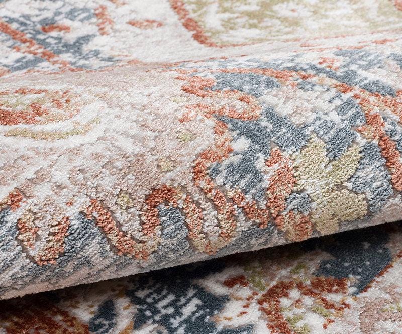 Distressed Persian Style Rug – Muted Blue Terracotta Boho Area Carpet