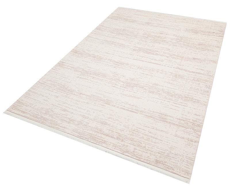 Modern Abstract Runner Rug, Cream Beige Hallway, Low Pile Fringe