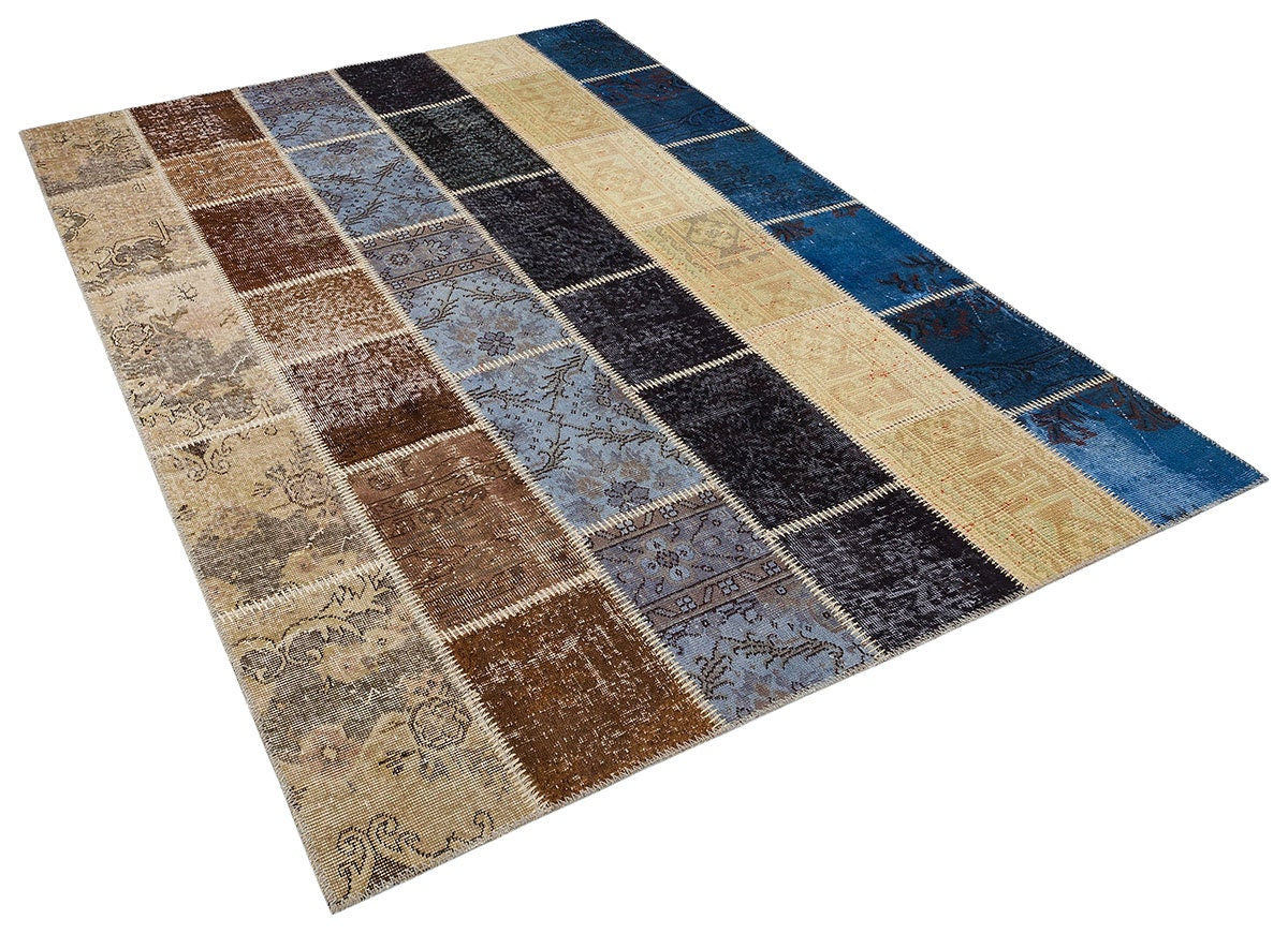 Handmade Patchwork Turkish Rug: 5'x8' Bohemian Wool Area Rug