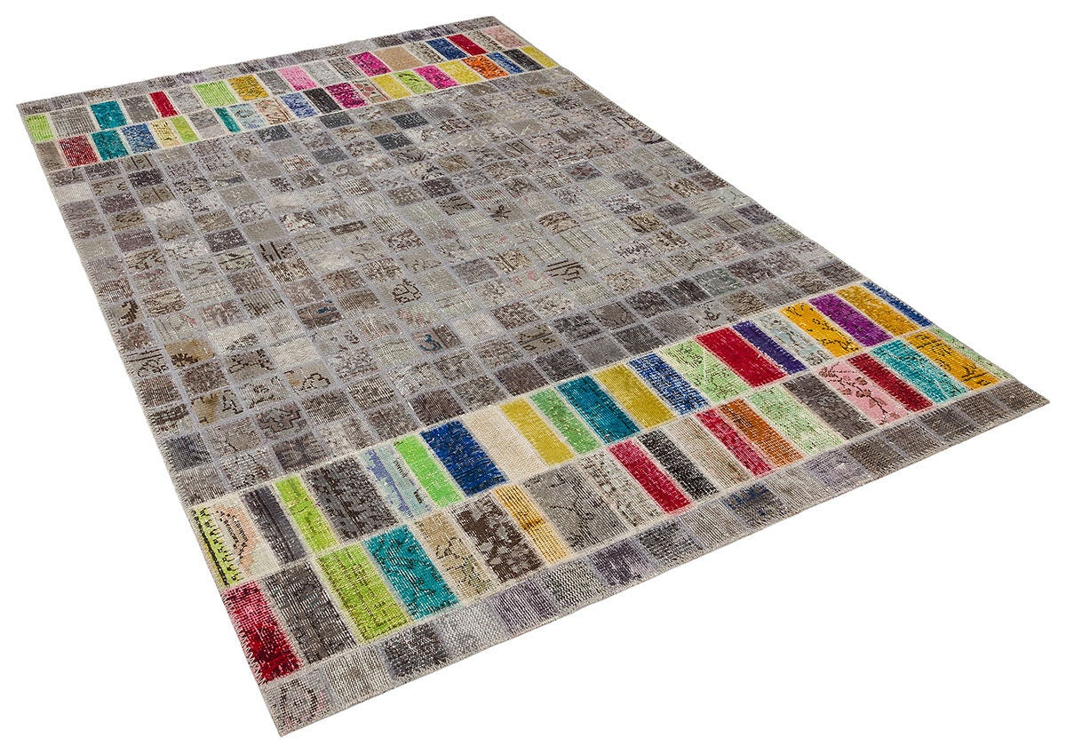 Handmade Patchwork Wool Turkish Rug - 5'x8' Bohemian Area Rug