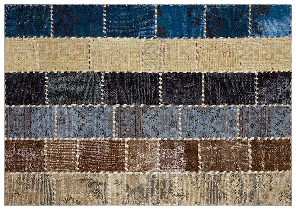 Handmade Patchwork Turkish Rug: 5'x8' Bohemian Wool Area Rug