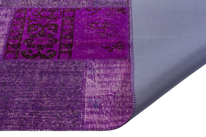 Handmade Purple Patchwork Rug: Bohemian Wool Area Rug (5'x8' ft)