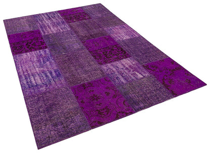 Handmade Purple Patchwork Rug: Bohemian Wool Area Rug (5'x8' ft)