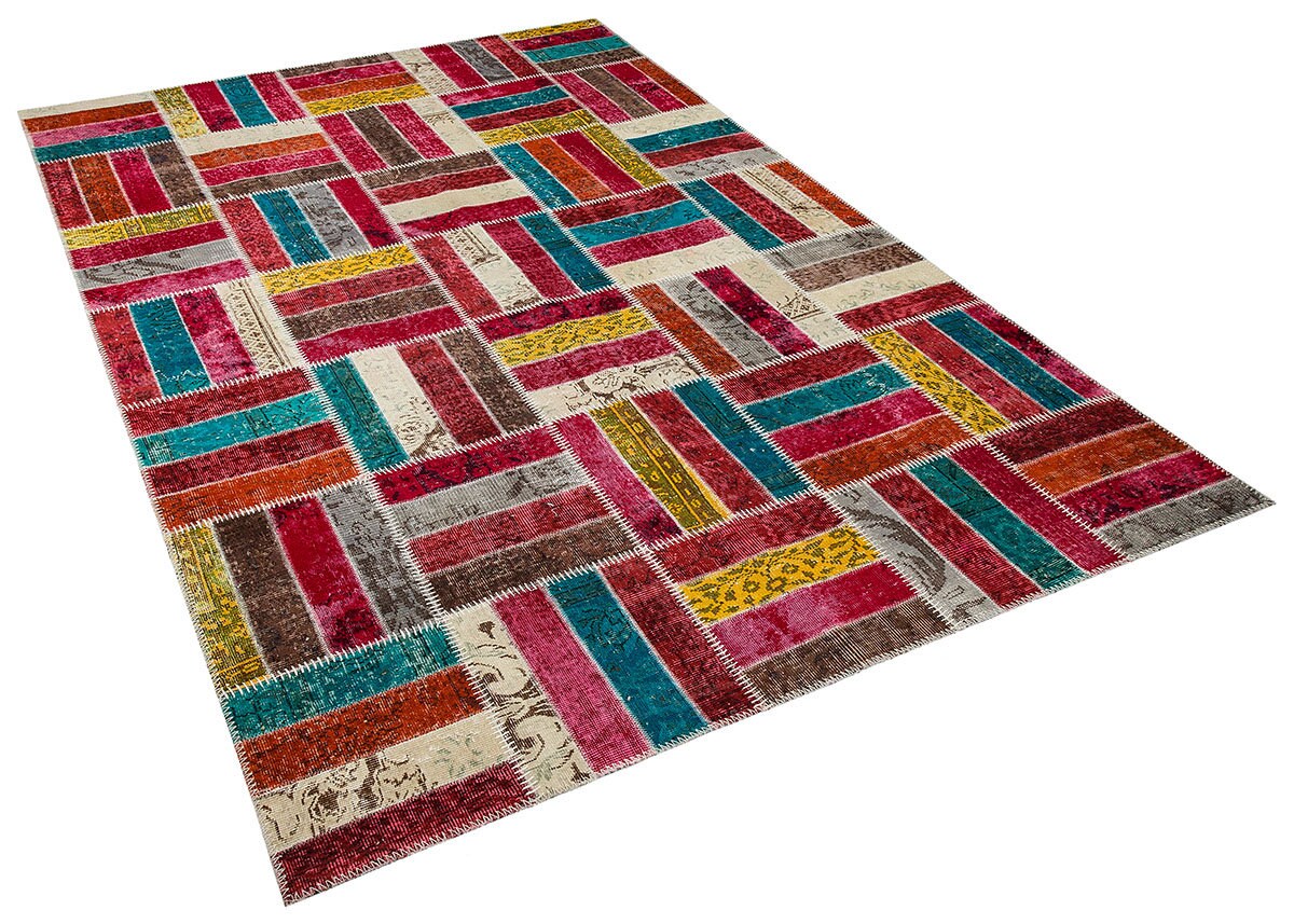 Handmade Patchwork Wool Turkish Rug - 6'x10' Bohemian Area Rug