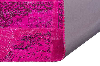 Handmade Pink Patchwork Rug: Bohemian Wool Area Rug (5'x8' ft)