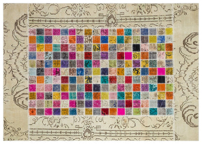 Handmade Patchwork Wool Turkish Rug - 5'x8' Bohemian Area Rug