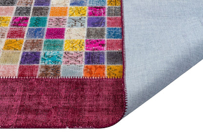 Handmade Patchwork Turkish Rug: Bohemian Wool Area Rug (5'x8' ft)