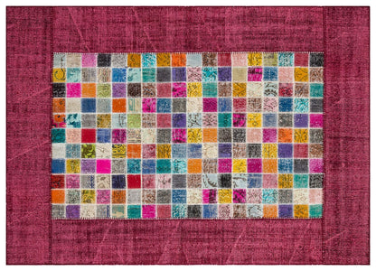Handmade Patchwork Turkish Rug: Bohemian Wool Area Rug (5'x8' ft)