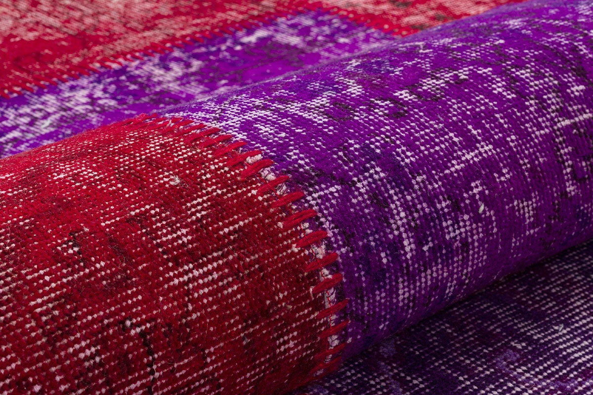 Handmade Purple Patchwork Wool Rug - Bohemian Turkish Rug (6'8''x7'7'')
