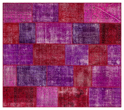 Handmade Purple Patchwork Wool Rug - Bohemian Turkish Rug (6'8''x7'7'')