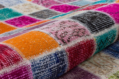 5'x8' Handmade Wool Patchwork Turkish Rug: Bohemian Area Rug