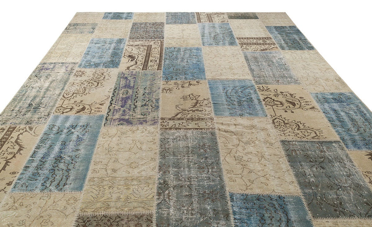 Handmade Wool Patchwork Turkish Rug: 10'x12' Bohemian Area Rug