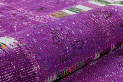 Handmade Purple Patchwork Rug: Bohemian Wool Area Rug (5'x8' ft)