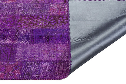 Handmade Wool Patchwork Rug: Purple Bohemian Area Rug (5'x8' ft)