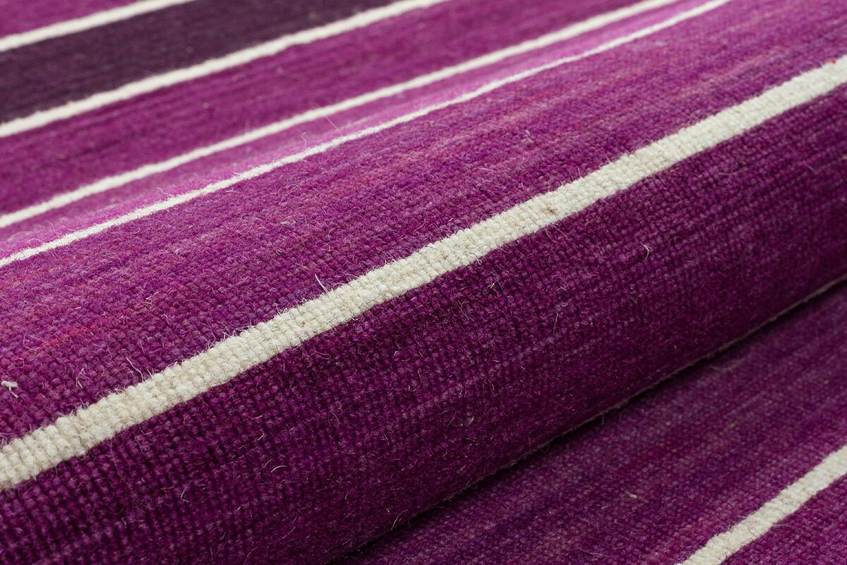 Hand Woven Turkish Kilim Rug: Purple Stripe, Bohemian Style