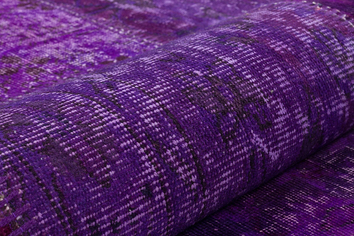 Handmade Purple Patchwork Wool Rug: Bohemian Turkish Area Rug (5'x8' ft)