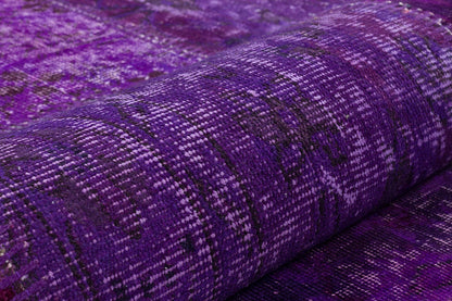 Handmade Purple Patchwork Wool Rug: Bohemian Turkish Area Rug (5'x8' ft)