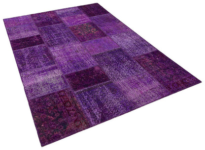 Handmade Purple Patchwork Wool Rug: Bohemian Turkish Area Rug (5'x8' ft)