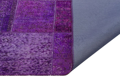 Handmade Purple Patchwork Wool Rug: Bohemian Turkish Area Rug (5'x8' ft)