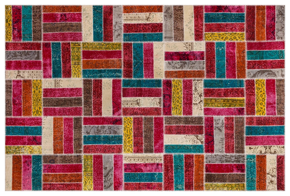 Handmade Patchwork Wool Turkish Rug - 6'x10' Bohemian Area Rug