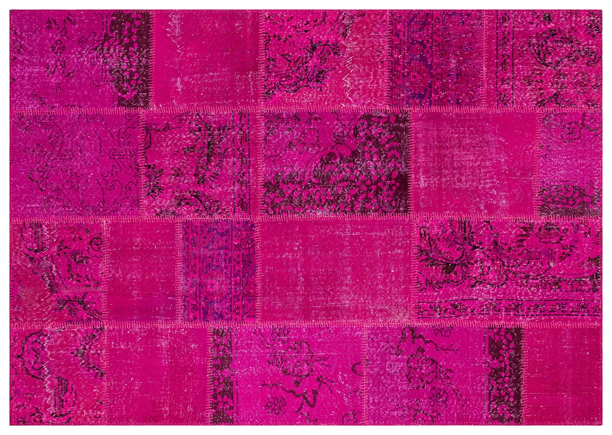 Handmade Pink Patchwork Rug: Bohemian Wool Area Rug (5'x8' ft)