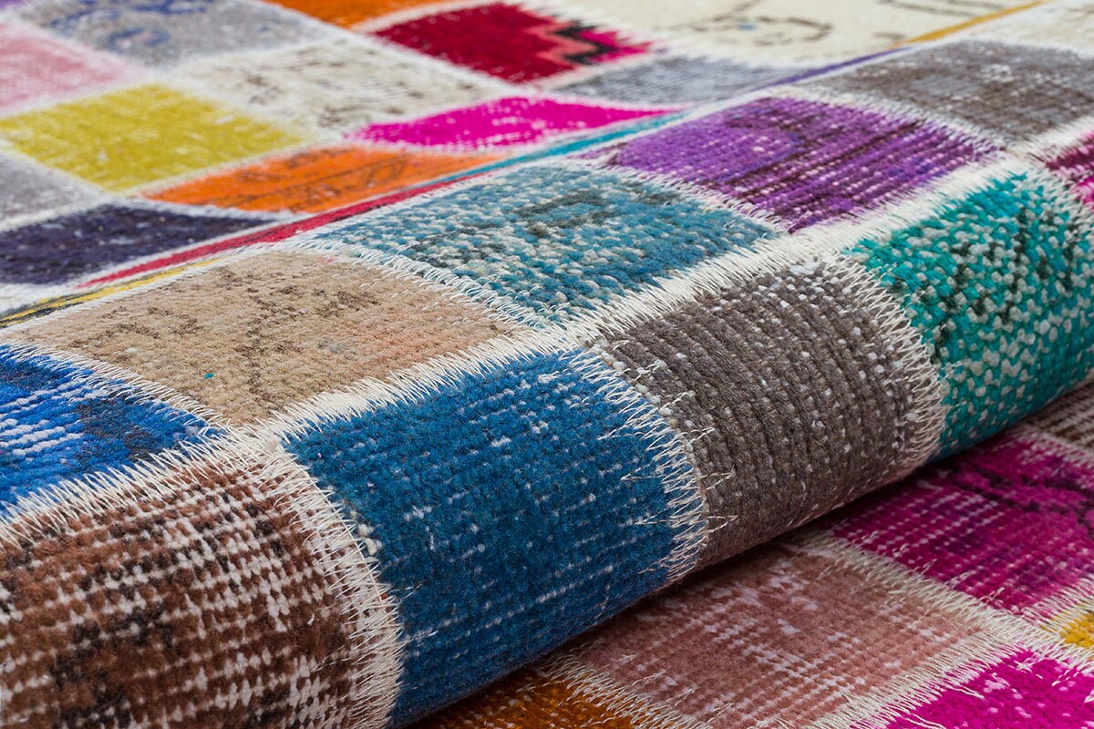 Handmade Patchwork Wool Turkish Rug - 5'x8' Bohemian Area Rug