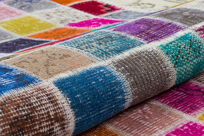 Handmade Patchwork Wool Turkish Rug - 5'x8' Bohemian Area Rug